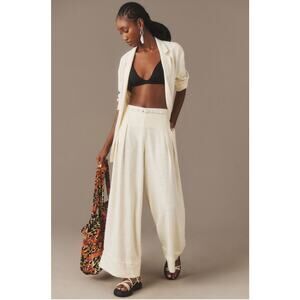 Anthropologie Linen Blend Wide Leg City Beach Trousers Ivory Size 10 NWT